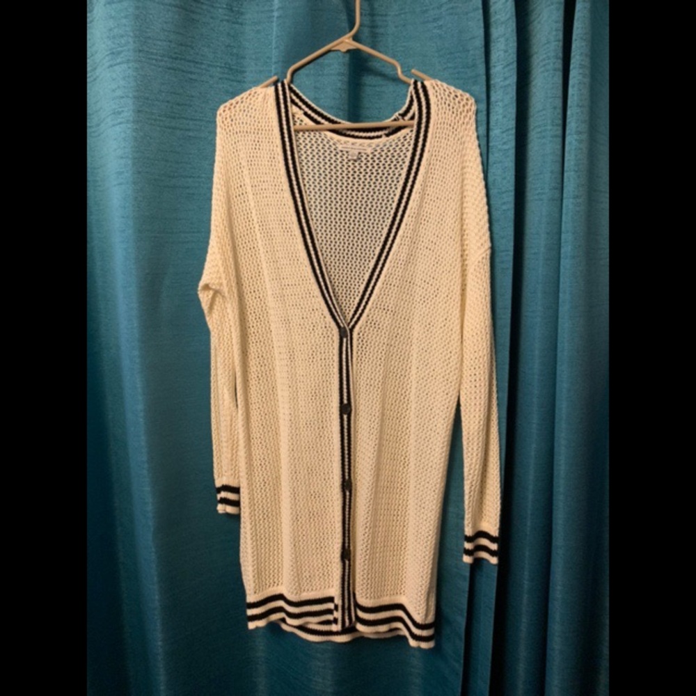 American Eagle Outfitters Ivory and Black Open Cardigan